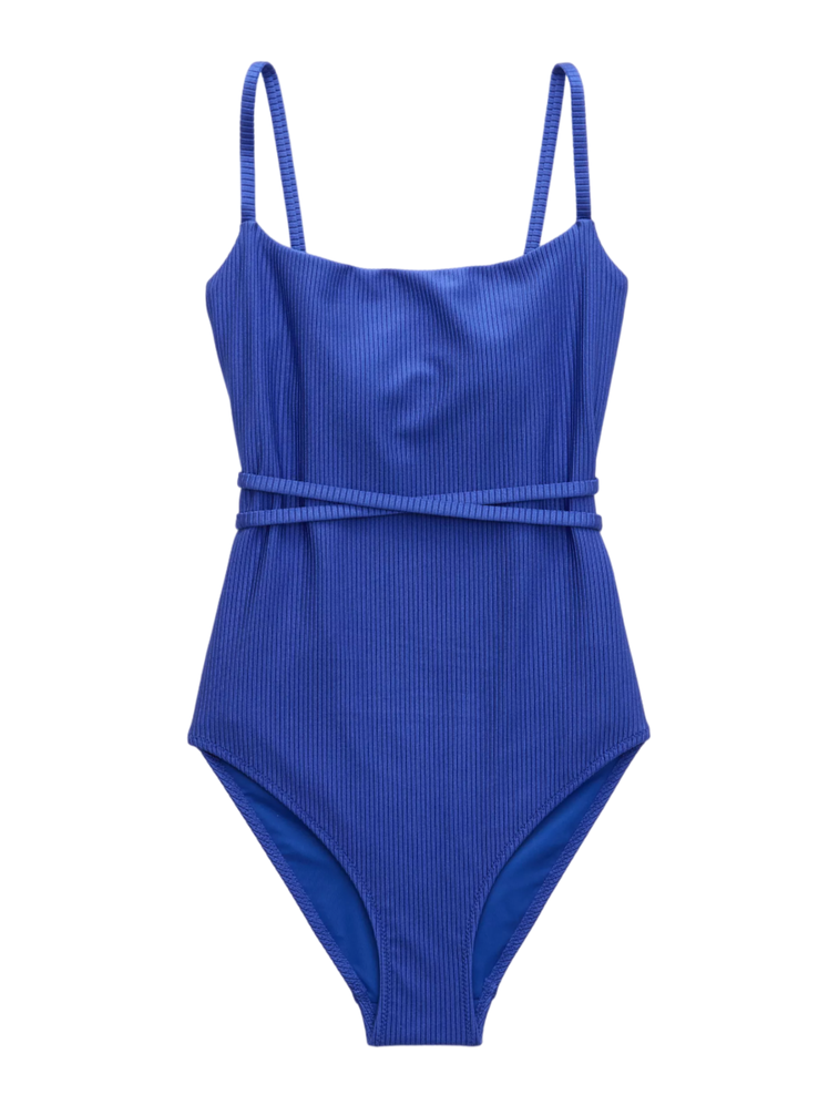 Aerie Shine Rib Strappy Scoop Full Coverage One Piece Swimsuit