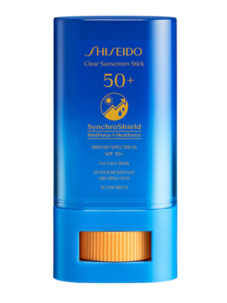 Shiseido Clear Sunscreen Stick SPF 50 on a white background