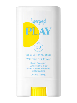 Supergoop Play 100 Mineral SPF Stick on a white background