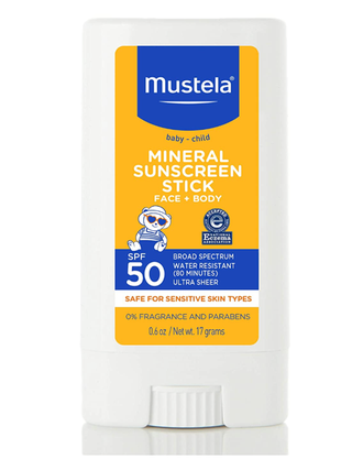 Mustela Baby Mineral Sunscreen Stick SPF 50 on a white background