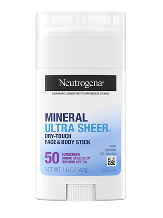 Neutrogena Ultra Sheer Face  Body Mineral Sunscreen Stick SPF 50 on a white background
